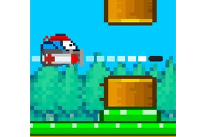 Flappy Gunner — a colorful scene of a bird dodging walls and shooting