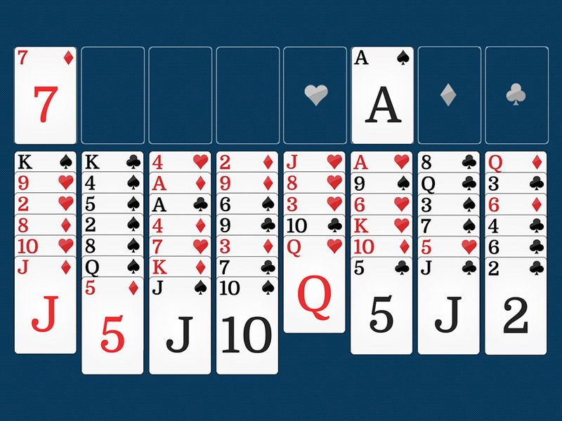 Screenshot of Freecell Solitaire with colorful cards and smooth animations