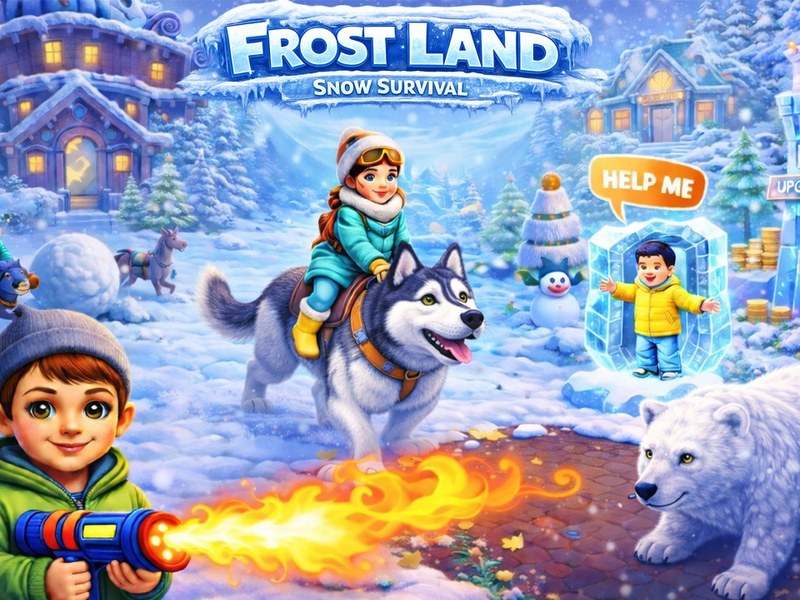 Frost Land - Snow Survival — players build a snow fort in a snowy landscape