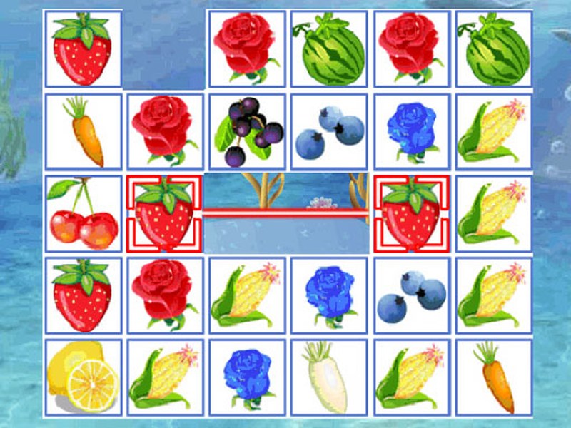 Colorful fruits connecting in a fun game scene