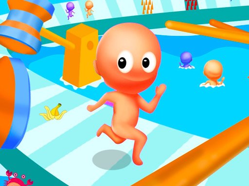 Exciting scene from Fun Escape 3D with colorful runners and obstacles
