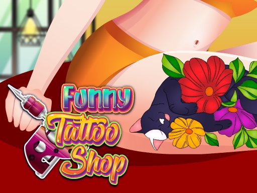 Funny Tattoo Shop — a colorful scene of kids designing tattoos