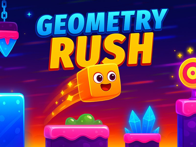 Exciting scene from Geometry Rush with colorful obstacles and fast-paced action