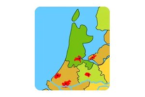 Map of the Netherlands with cities highlighted in the game