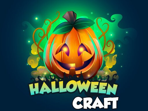 Halloween Craft game scene with spooky pumpkins and skeletons