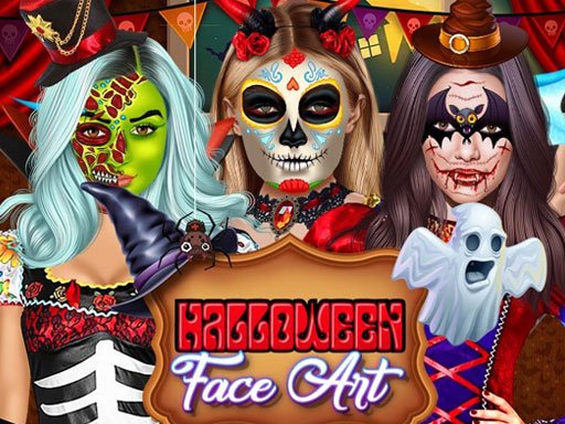 Halloween Face Art game screenshot featuring colorful face paint designs
