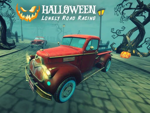 Exciting scene from Halloween Lonely Road Racing with spooky pumpkins and a thrilling night race