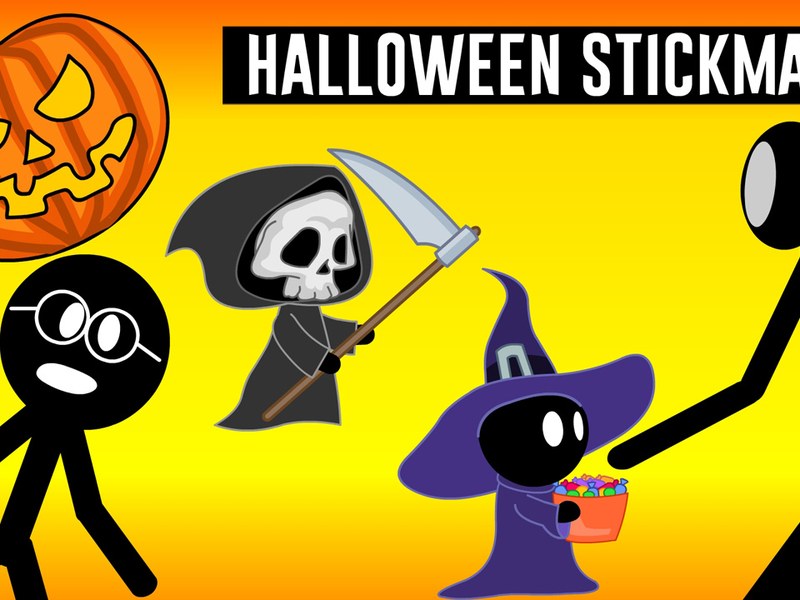 Halloween Stickman — a fun game scene with spooky pumpkins and a stick figure