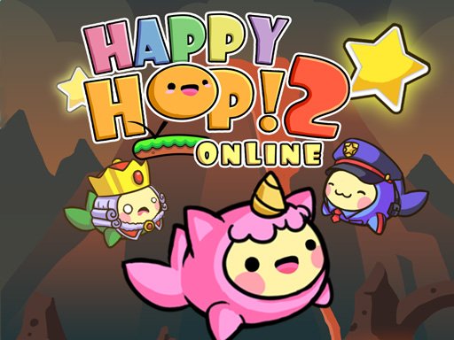 Colorful characters jumping across platforms in Happy Hop Online 2