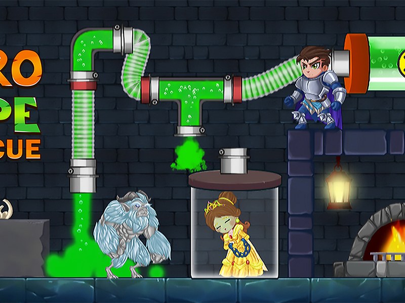 Hero Pipe game screenshot with colorful pipes and a brave hero