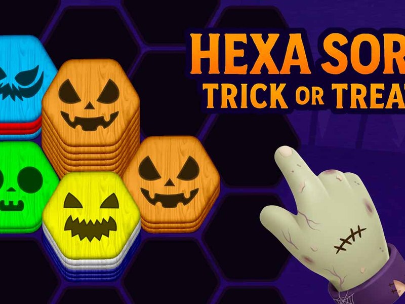Colorful hexagonal blocks in a spooky Halloween puzzle game