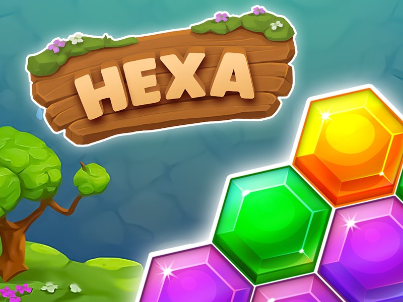 Hexa game screenshot showing colorful hexagonal blocks