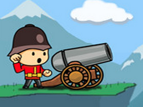 Screenshot of Cannons and Soldiers game with colorful cannons aiming at targets