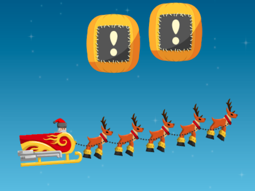 Exciting scene from Christmas Chaos with colorful holiday graphics