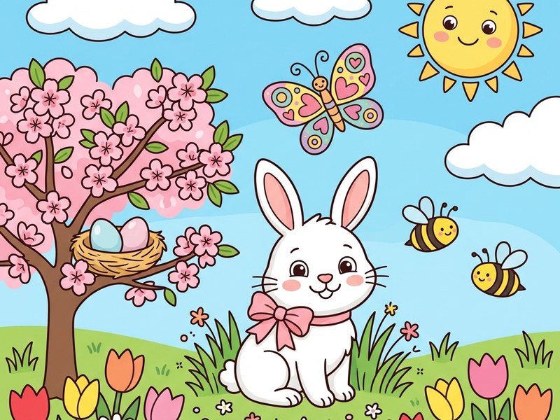 Spring Find the Differences — colorful scene with bunnies and flowers