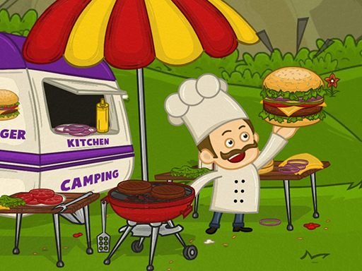 Mad Burger game scene with colorful burgers flying through the air