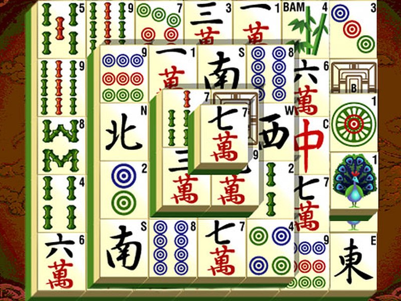 Colorful Mahjong tiles arranged in an Asian-themed layout