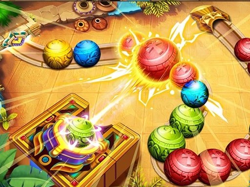Colorful marbles shooting through ancient Egyptian landscapes