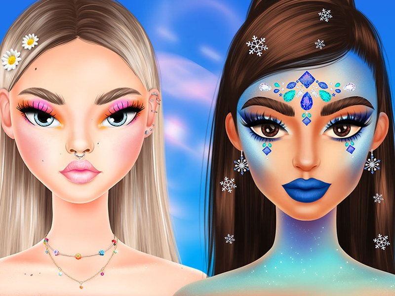 Screenshot of Mega Makeup - Seasons Best showcasing colorful makeup designs
