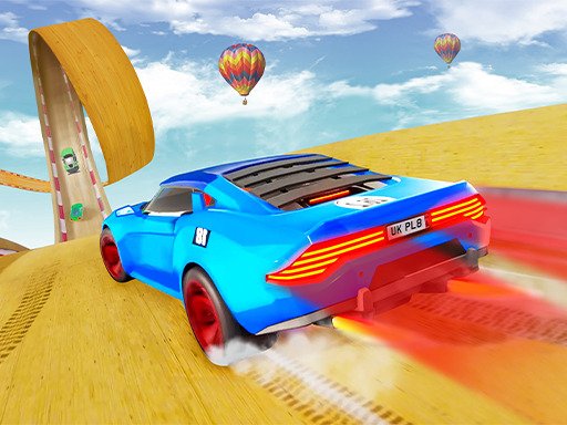 Exciting scene from Mega Ramp Car Stunts with cars flying off ramps