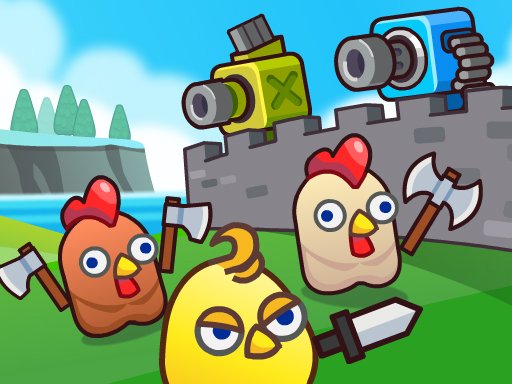Exciting gameplay of Merge Cannon: Chicken Defense with chickens attacking a castle