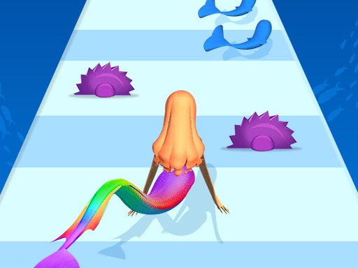 A colorful underwater scene with a cute mermaid collecting tail pieces