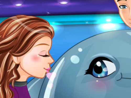 Exciting scene of dolphins performing tricks in a vibrant show