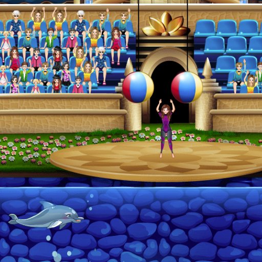 Exciting scene from My Dolphin Show 5 with dolphins performing tricks