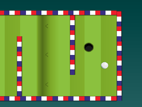 Colorful mini golf course with obstacles and players