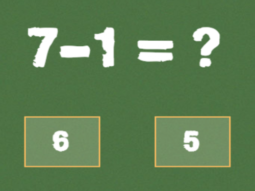 Subtraction game screenshot showing colorful numbers and kids solving problems
