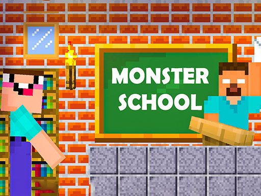 Colorful screenshot of Monster School Challenges featuring Minecraft characters