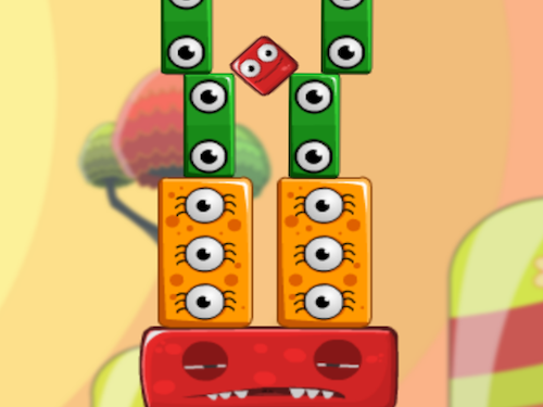 Colorful scene from Monsterland with playful monsters and blocks