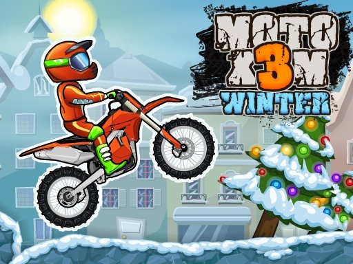 Screenshot of Moto X3M 4 Winter with snowy tracks and bikes