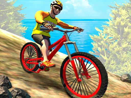 Exciting scene of a mountain biker racing down rocky terrain