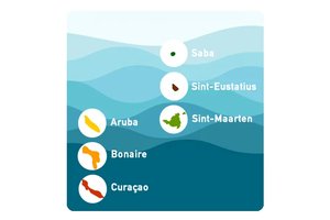 Screenshot of the Overseas Islands of the Netherlands Quiz with colorful island visuals