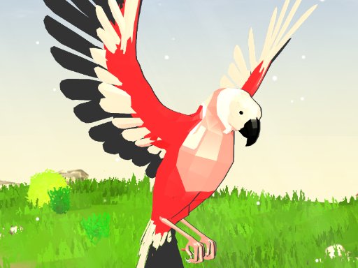 Colorful tropical island with a vibrant parrot flying