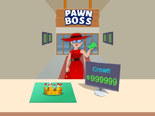 Pawn Boss — screenshot of the pawn shop game with customers and treasures