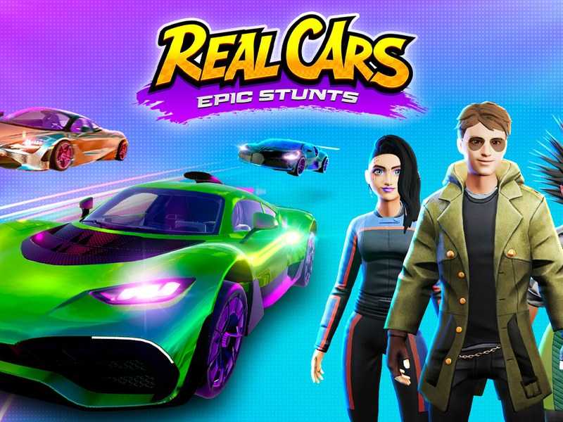 Exciting scene from Real Cars Epic Stunts with supercars performing stunts