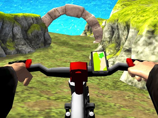 Exciting scene of a mountain biker racing downhill on a steep trail
