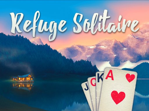 Relaxing scene of Refuge Solitaire with cards and a serene lake