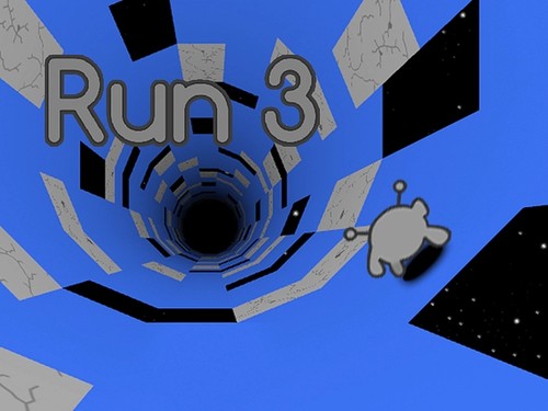 Exciting screenshot of Run 3 with colorful tunnels and alien characters