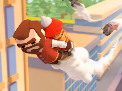 Exciting scene of Slingshot Jetpack as you soar through the city collecting coins