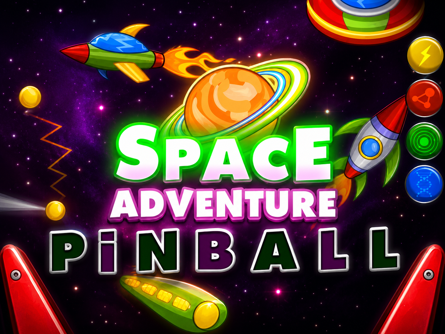 Exciting scene from Space Adventure Pinball with colorful space graphics