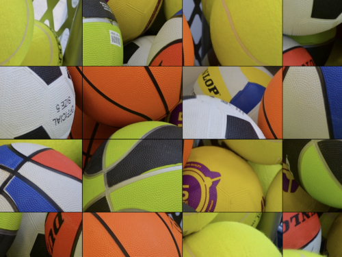 Colorful sports-themed sliding puzzle game in action
