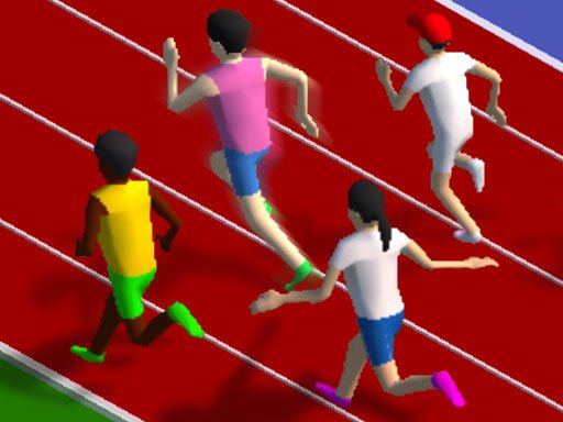 Exciting sprint race with colorful characters racing to the finish line