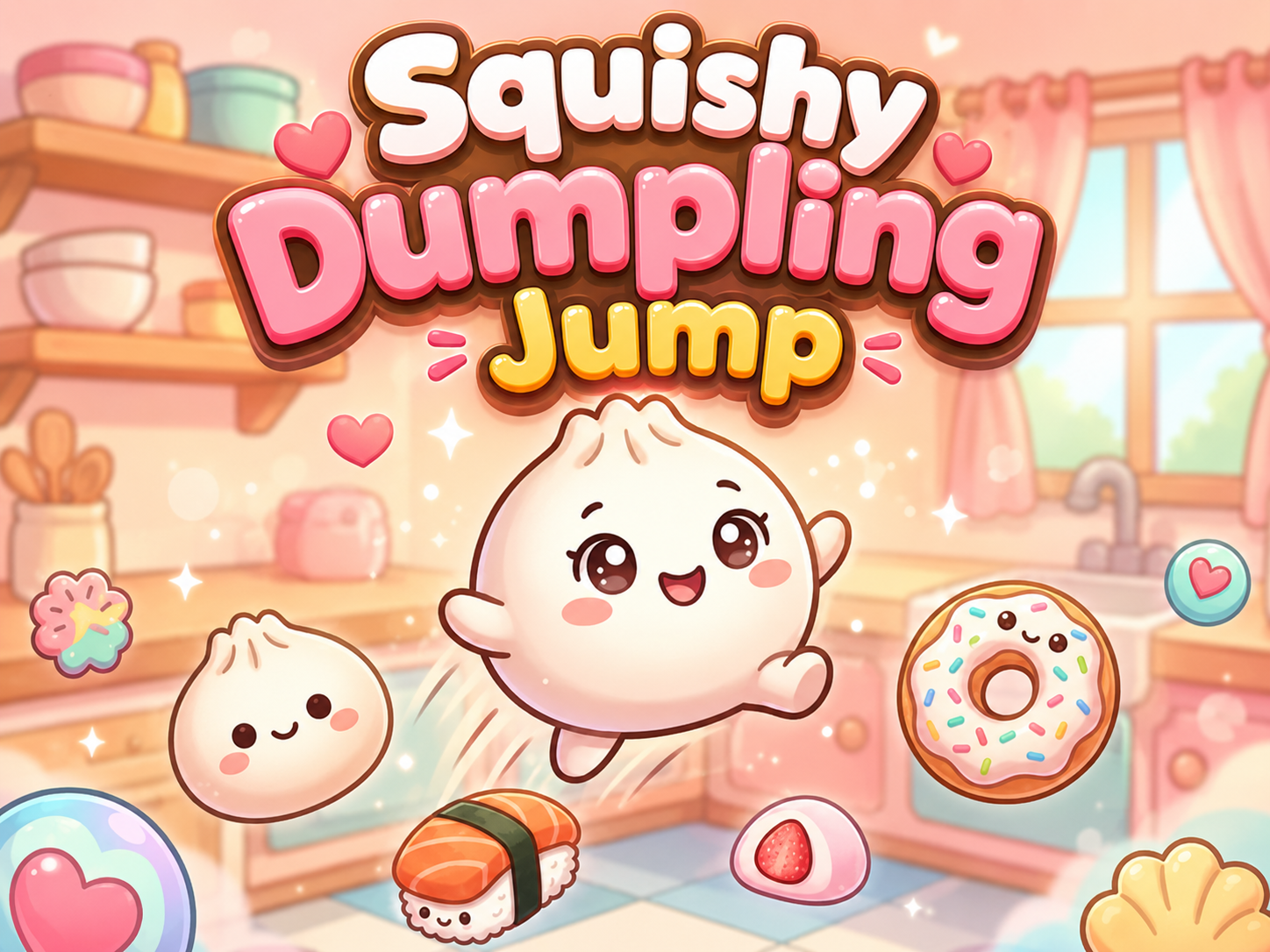 A cute dumpling jumps through a kawaii kitchen filled with fun obstacles