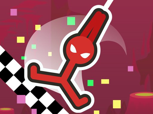 Exciting scene of Super Stickman Sling with a stickman soaring through obstacles