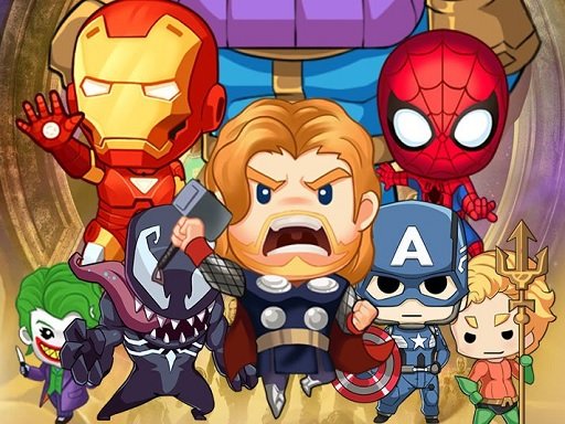 Exciting scene from SuperHero.io with colorful heroes battling enemies