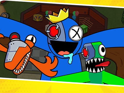 Exciting scene from Survivor In Rainbow Monster with colorful monsters and spooky park