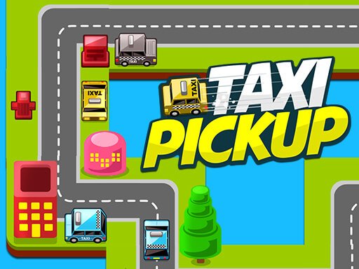 Taxi Pickup game screenshot showing a busy city street with a taxi